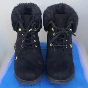 Ankle wedge lace up booties faux fur ankle 11